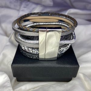 Layered Crystal Bracelet with Silver Clasp